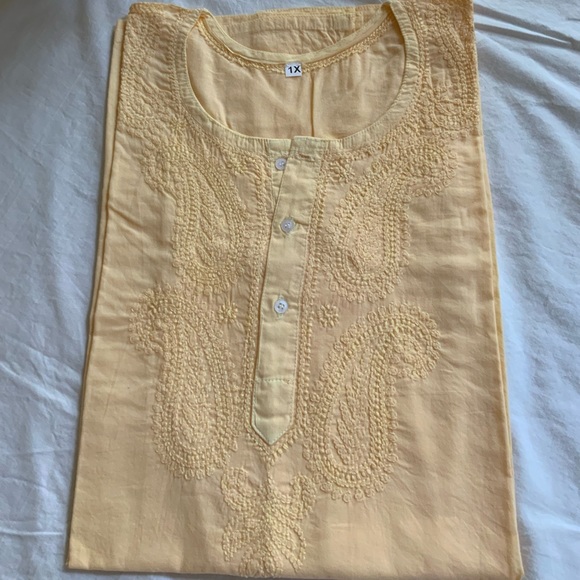 Tunic Kurta Woman’s Top Hand Embroidered 100% Cotton Paisely Print - Picture 1 of 10